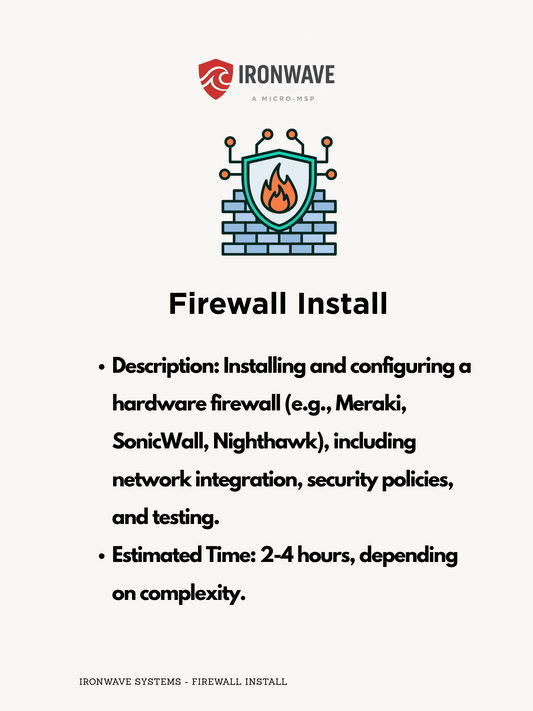 IRONWAVE Systems firewall install guide with text and logo on a white background