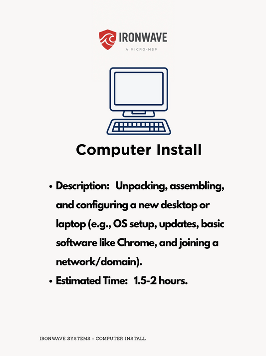 IRONWAVE computer install service description on a white background