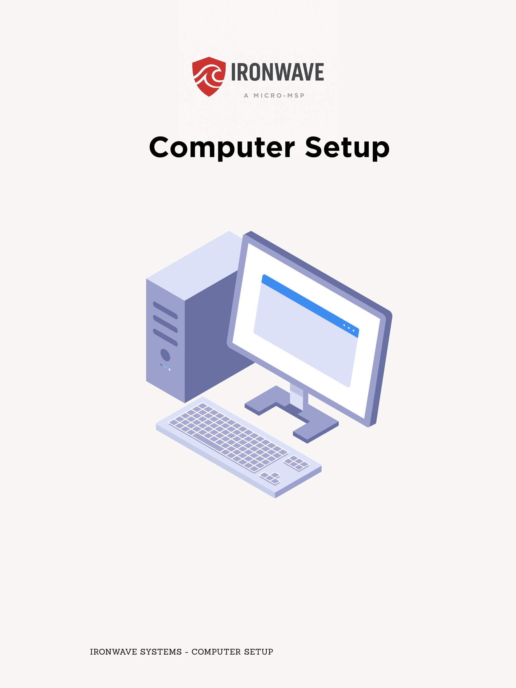 Computer setup with Ironwave logo on a white background