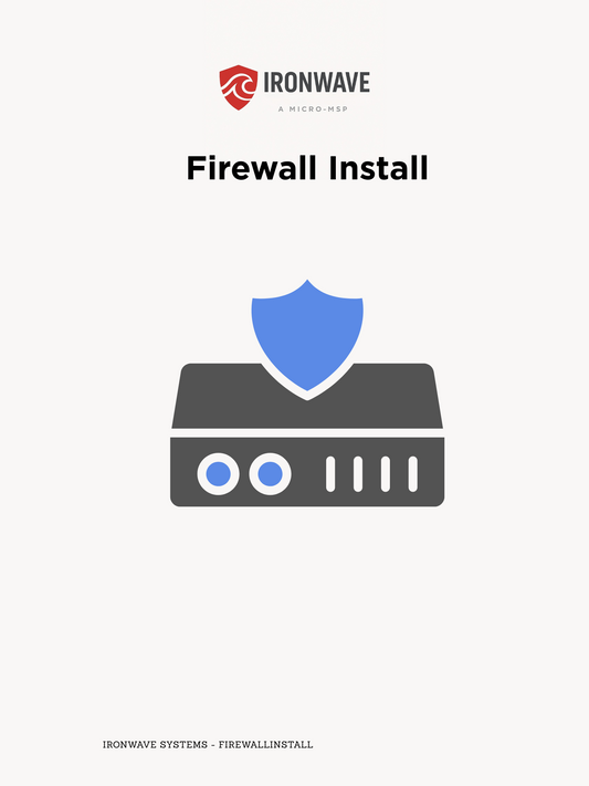 Ironwave firewall install guide with a shield and router icon on a white background