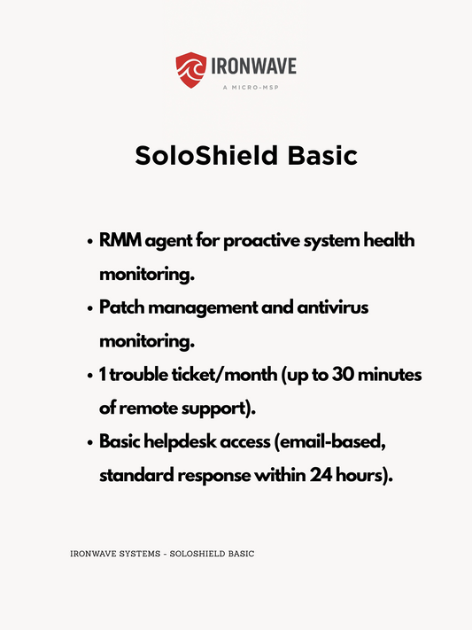 Ironwave SoloShield Basic product description on a white background