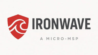 Ironwave logo with red shield and wave design on a white background